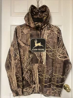 John Deere Hunting Hoodie Hooded Sweatshirt Brown Camo Pullover Men’s L • $24.98