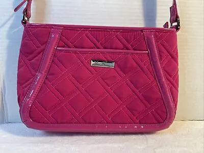 Vera Bradley Trimmed Trapeze Satchel Handbag Pink Fuchsia Embroidered Pre Owned • $9