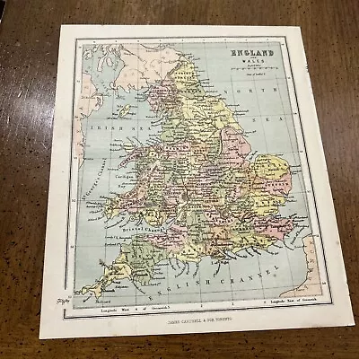 Antique 1869 Map Of England & Wales 8.5 X 7 Inches • $9.75