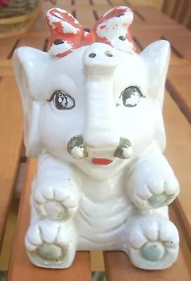 Vintage MCM Baby Elephant Piggy Bank  Ceramic Japan Shabby With Stopper • $15.45