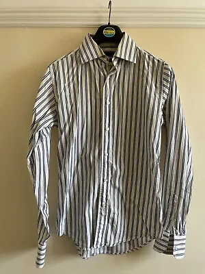 Zara Mens Slim Fit S Shirt White And Blue Striped Long Sleeves • £10