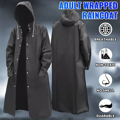 Unisex Long Raincoat Waterproof Rain Coat Hooded Trench Jacket Outdoor Hiking • $18.77