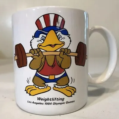 Vintage Weightlifting Coffee Mug 1984 Los Angeles Sam The Olympic Eagle Papel  • $18.69