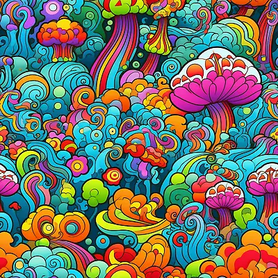 Colourful Bright Psychedelic Hippie Mushroom Swirl Vibrant Patterned Fabric • £13