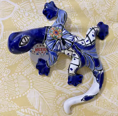 Mexico Talavera BLUE & WHITE LIZARD GECKO Hand Painted Wall Pottery Home Decor • $19.99