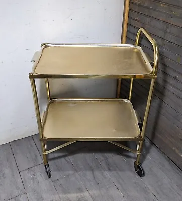 Vintage Mid Century Modern Gold Aluminum Rolling Bar Cart Trolley With Trays P26 • $270