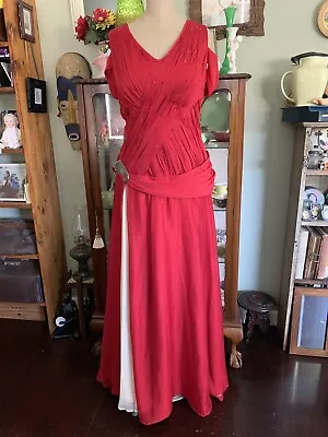 Formal Dress Red & Cream Wedding Bride Structured Ruched Chiffon Fabric Size L • $40