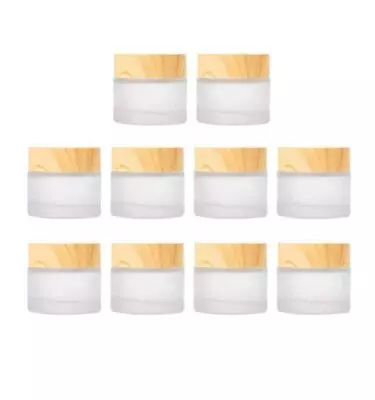 10 Pcs 5 Grams/5 ML Empty Frosted Glass Cream Jars Bottle Vials With Wood Gra... • $17.81