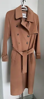 Stunning Max Mara Camel Colour Wool Cashmere Belted Trench Coat Lined Iconic 8 • $1500