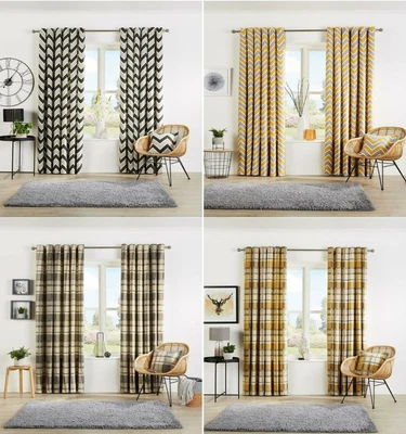 £16.97 • Buy Ready Made COTTON Fully Lined Eyelet Ring Top Designer Pair Light Reduce Curtain