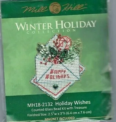 Christmas Holiday Wishes Beads & Treasure Mill Hill Cross Stitch Kit W/ Magnet • $14