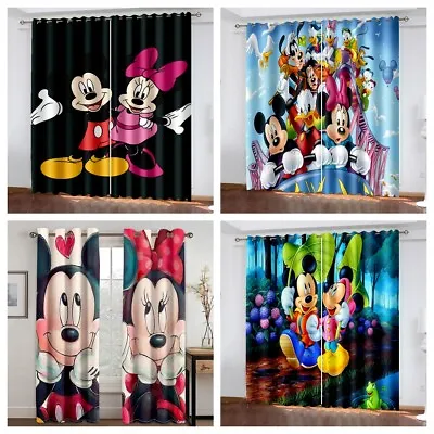 Bedroom 3D Mickey Mouse Curtains Kids Blackout Curtains Drapes Ring Top Eyelet • £28.50