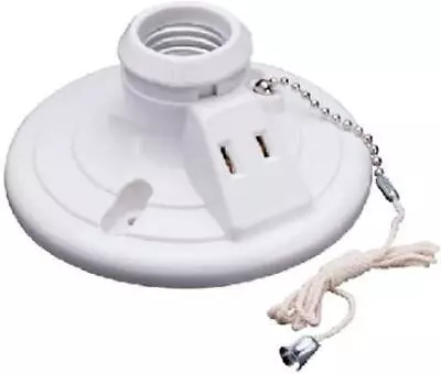 Legrand 250w 250v White Pull Chain Ceiling Light Socket With Grounding Outlet • $7.05