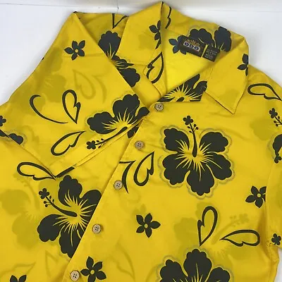 Vintage ODO Hawaiian Men’s Medium Shirt Yellow Blue Floral Short Sleeve Tropical • $19.95