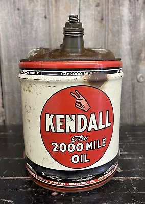 Vintage Kendall 2000 Mile Motor Oil 5 Gal Can Handle & Spout W/ COOL Advertising • $145