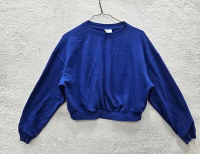 H&M Basic Divided Sweatshirt Women Medium Blue Cotton Blend Cropped Pullover Fit • $14