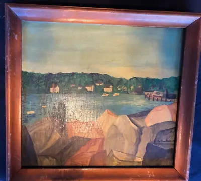 Primitive Naive Impressionist Painting Rockport Mass. Art 1962 14  X 15  Water • $89.83