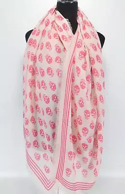 New Alexander McQueen 590934 CA BIKER Modal Border Trim Skull Scarf PINK/CREAM • $215.42