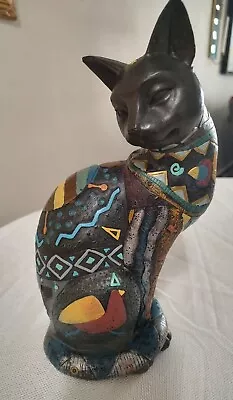 Cat Statue Black Multi-colored Decor Collect Pets Animals Ceramic Feline Boho  • $15.50