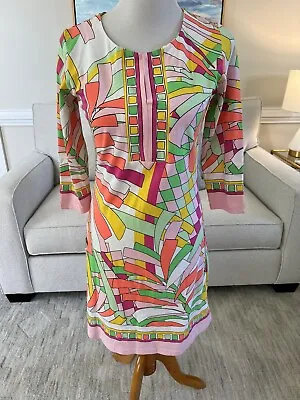 BARBARA GERWIT Dress Split Neck And Sleeve Colorful Print NWT Size Small • $29.99