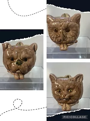 VTG Unique Ceramic Face Pot Planter 3-D Dog Cat Owl Desk Accessory Pencil Cup • $12