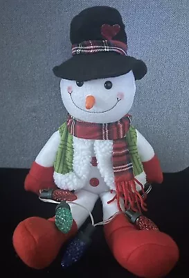 Vintage Musical LED Lights Sitting Snowman Christmas Doll Plush Shelf Sitter NEW • $5