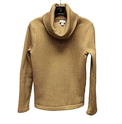 J Crew Turtle Neck Sweater Womens XS Beige Boxy Herringbone Long Sleeve • $14.88