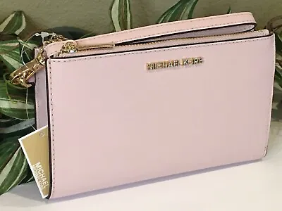 Michael Kors Jet Set Travel Double Zip Wallet Phone Case Wristlet Mk Blush Pink • $77.99