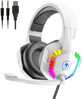 Wired Gaming Headset With Rainbow RGB Backlight Retractable Noise Isolating Mic • $29.05