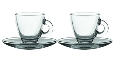 £7.59 • Buy 2 Glass Espresso Cups & Saucers Serving Set 8cl 80ml Coffee Shot Mugs