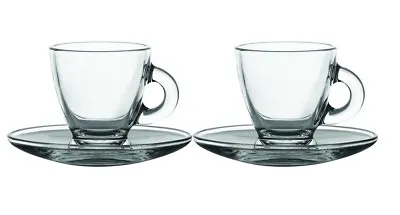 2 Glass Espresso Cups & Saucers Serving Set 8cl 80ml Coffee Shot Mugs • £8.29