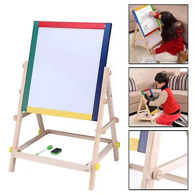 £8.99 • Buy Kids 2 In 1 Wooden Blackboard And Whiteboard Childrens Easel Chalk Drawing Board