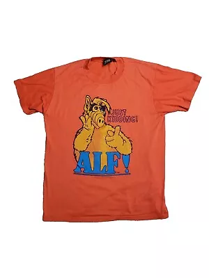  Vintage TOP HALF 1987 Alf Just Kidding  Single Stitched 80s Orange T Shirt S/M • $49.99