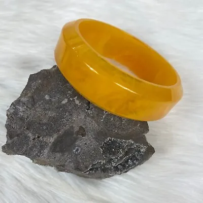 Vintage Yellow Marbled Lucite Bangle Bracelet 1  Wide • $15