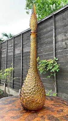 Vintage Tall Glass Genie Bottle With Stopper Amber Yellow In Colour (c1) • £49.99