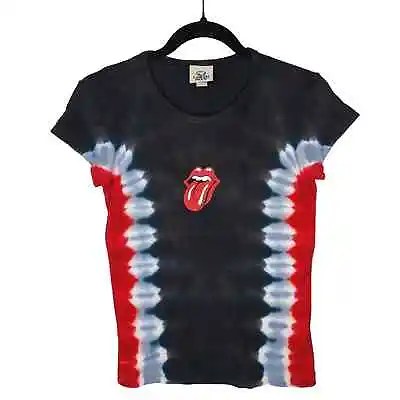 Vintage Y2K Rolling Stones Band T-shirt Liquid Blue Women's Baby Tee S  Tie Dye • £67.55