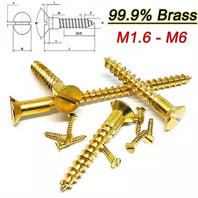 100x Solid Brass Slotted Countersunk Wood Screws All Gauges & Sizes 1.62346 • £11.27