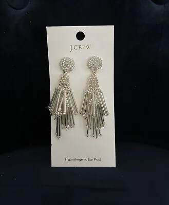 J.Crew Factory Beaded Tassel Earrings Silver Color Gold Plated Brass NWT • $24.99