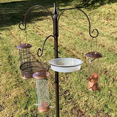 Metal Bird Feeding Station With Copper Style Feeders Mealworm Tray & Water Dish • £24.99