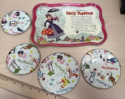 Vtg Mary Poppins Walt Disney  Aladdin Tin Metal Tea Plates Serving Tray • $12