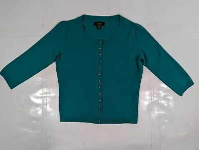 Victor Alfaro Women's Cashmere Sweater Petite Medium Bright Green Diamond Button • $29.73