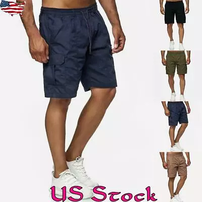 Men Drawstring Cargo Jogger Workwear Capri Pants Summer Sports Pockets Shorts • $21.09