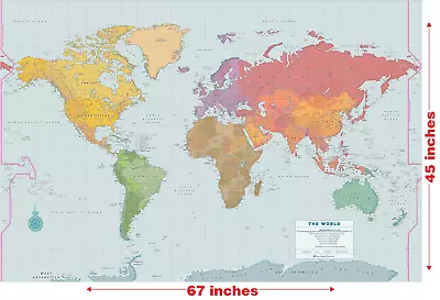 Extra-Large World Wall Map - Laminated - 67'' X 45'' • $29.54