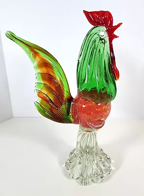 Vintage Murano Handblown Glass Rooster Figurine 11in Tall • $38