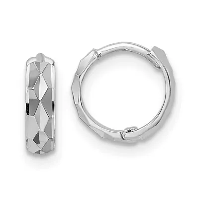 Real 14K White Gold Diamond Cut Hinged Hoop Earrings; Women & Men • $118.80