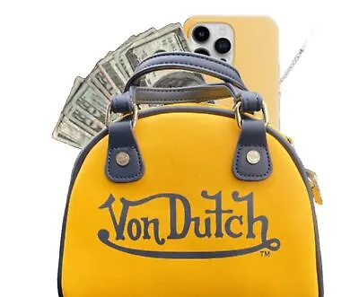 Von Dutch Yellow/Navy Handbag Purse Small Beal Bag Flying Eye Y2K • $180.99