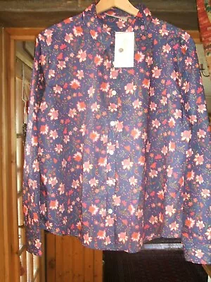 A Rowlands Long Sleeve Liberty Print Blue Cotton Floral Blouse 44  Chest Size 20 • £19