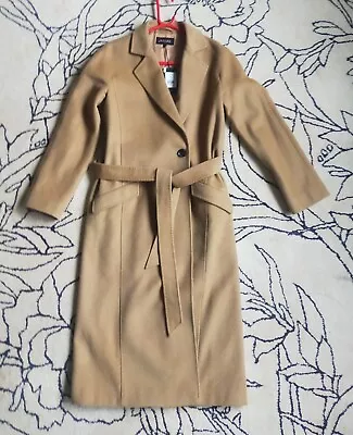 Jaeger Pure Wool Classic Long Camel Coat Size 8 BNWT Wardrobe Essential • £110