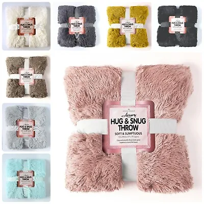 £15.49 • Buy Luxury Hug & Snug Fluffy Fur Throw Blanket Sofa Bed Warm Matching Cushion Cover