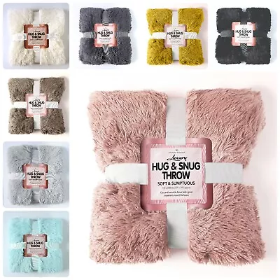 £14.49 • Buy Luxury Hug & Snug Fluffy Fur Throw Blanket Sofa Bed Warm Matching Cushion Cover